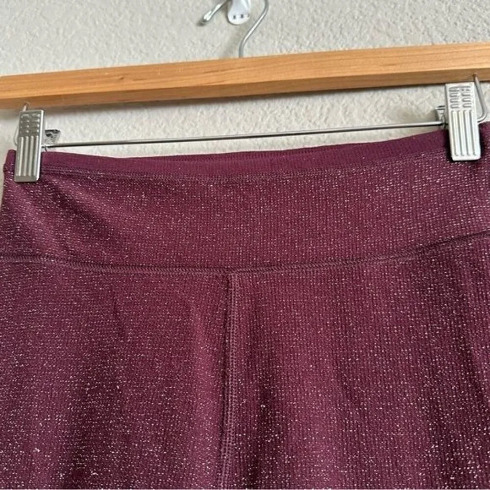 Aerie Chill Play Move Sparkle GlitteryThermal Burgundy Cozy Holiday Leggings S
